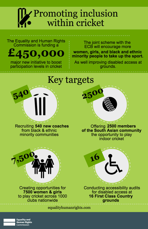 Infographic describing the Commission’s inclusion within cricket initiative together with key targets